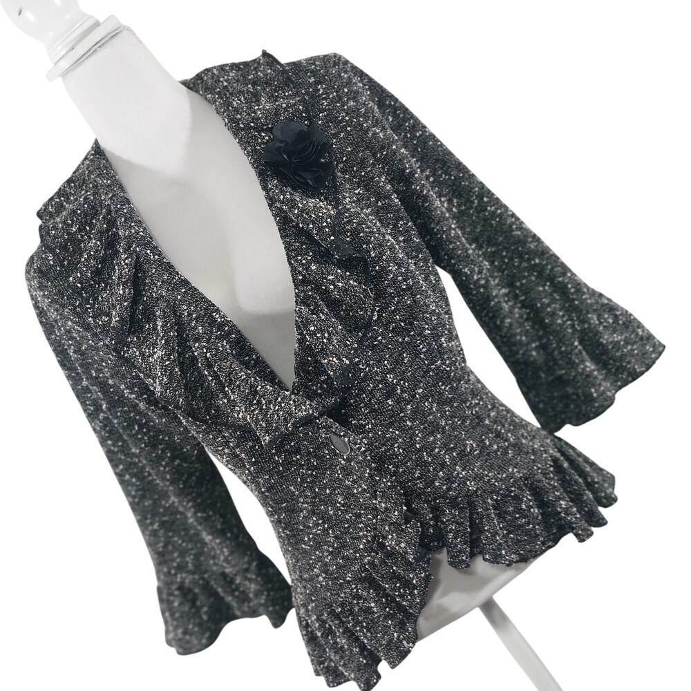 Cynthia Rowley Black & Silver Sparkle Ruffle Peplum Blazer